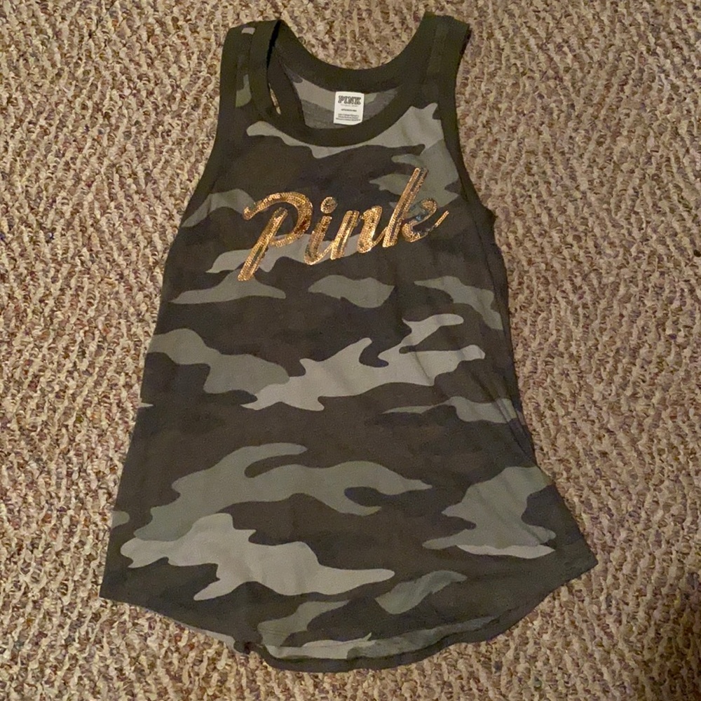 Pink camo print tank top